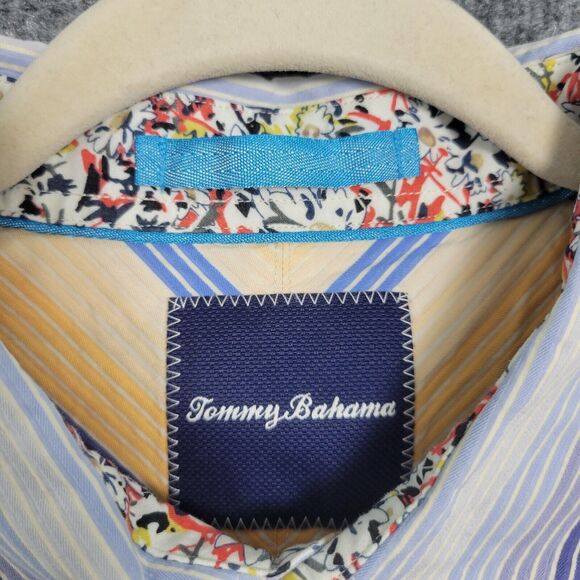 TOMMY BAHAMA Orange Blue Striped Long Sleeve Silk Blend Button Shirt SIZE LARGE - Picture 13 of 16